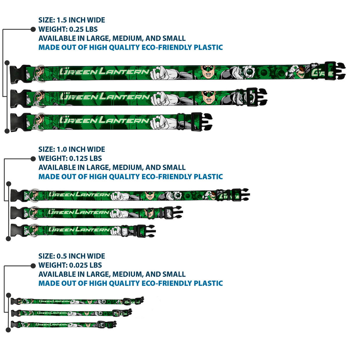Plastic Clip Collar - Green Lantern Green Glow w/Text Dog Collars Plastic Clip Side Release DC Comics