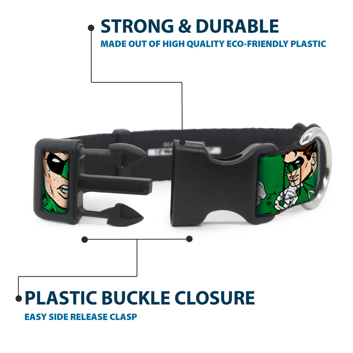 Plastic Clip Collar - Green Lantern Green Glow w/Text Dog Collars Plastic Clip Side Release DC Comics