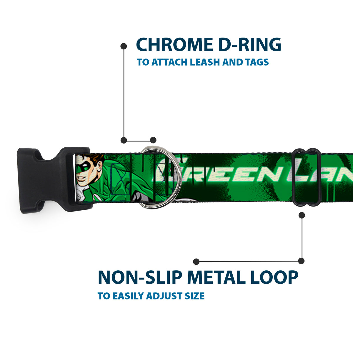Plastic Clip Collar - Green Lantern Green Glow w/Text Dog Collars Plastic Clip Side Release DC Comics