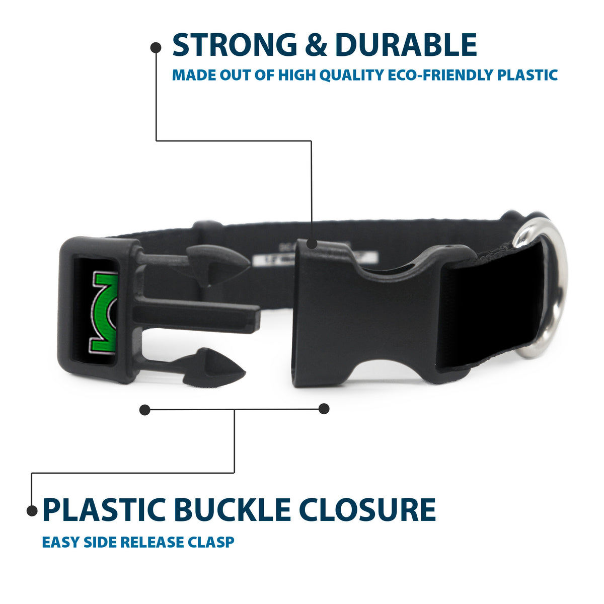 Plastic Clip Collar - Green Lantern Logo Black/Green Dog Collars Plastic Clip Side Release DC Comics