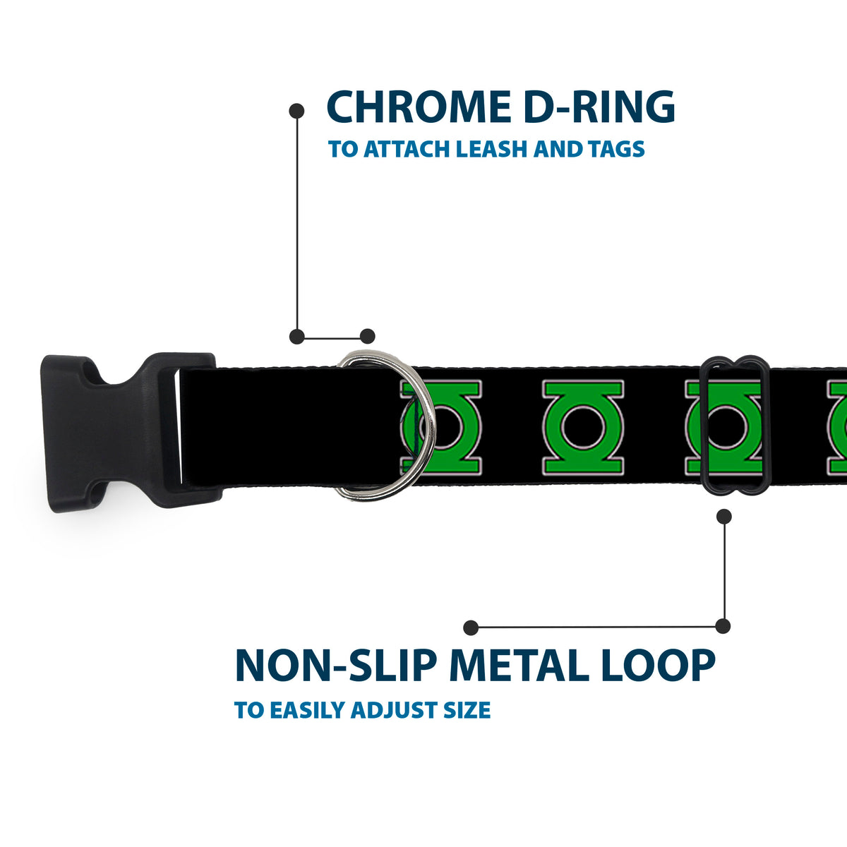 Plastic Clip Collar - Green Lantern Logo Black/Green Dog Collars Plastic Clip Side Release DC Comics