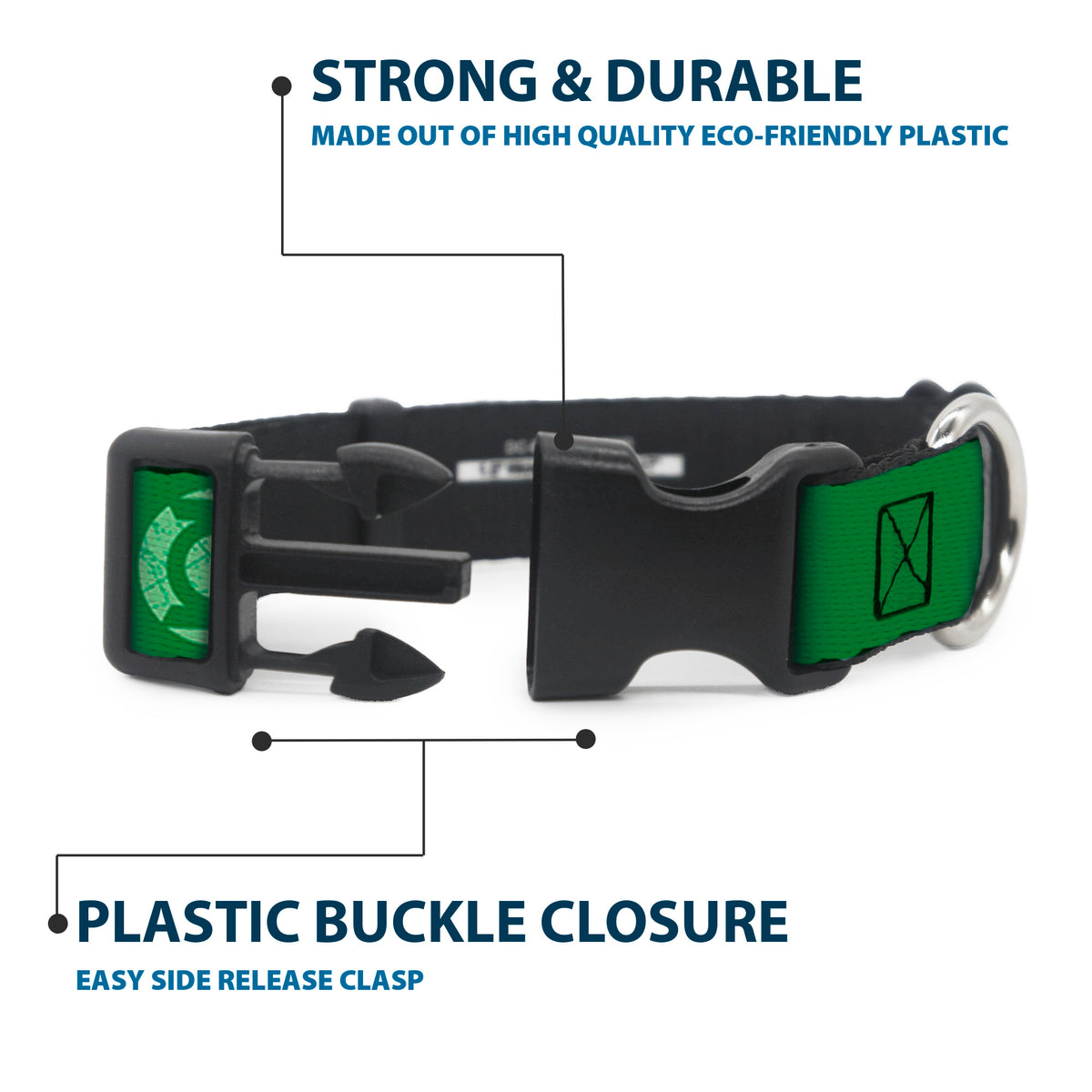 Plastic Clip Collar - Green Lantern Logo Weathered Greens Dog Collars Plastic Clip Side Release DC Comics
