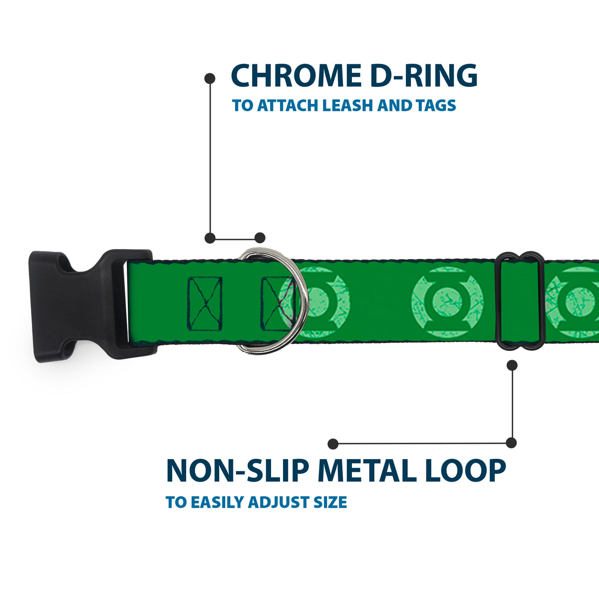 Plastic Clip Collar - Green Lantern Logo Weathered Greens Dog Collars Plastic Clip Side Release DC Comics