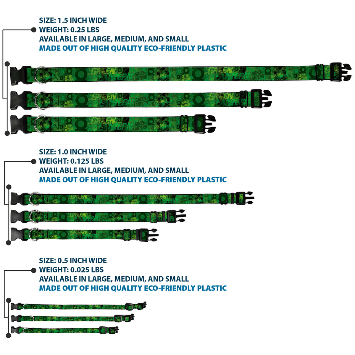 Plastic Clip Collar - GREEN LANTERN/Logo Collage Weathered Greens Dog Collars Plastic Clip Side Release DC Comics