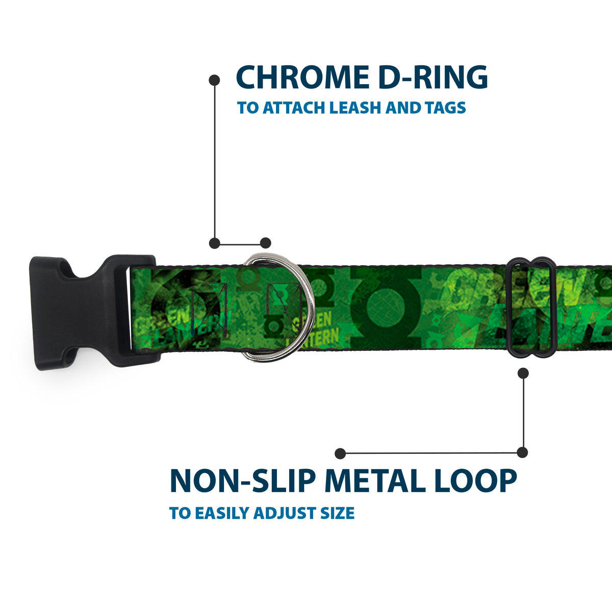 Plastic Clip Collar - GREEN LANTERN/Logo Collage Weathered Greens Dog Collars Plastic Clip Side Release DC Comics