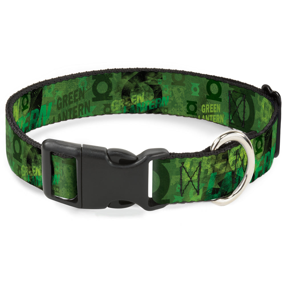 Plastic Clip Collar - GREEN LANTERN/Logo Collage Weathered Greens Dog Collars Plastic Clip Side Release DC Comics