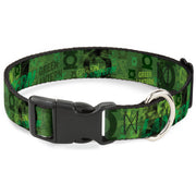 Plastic Clip Collar - GREEN LANTERN/Logo Collage Weathered Greens Dog Collars Plastic Clip Side Release DC Comics