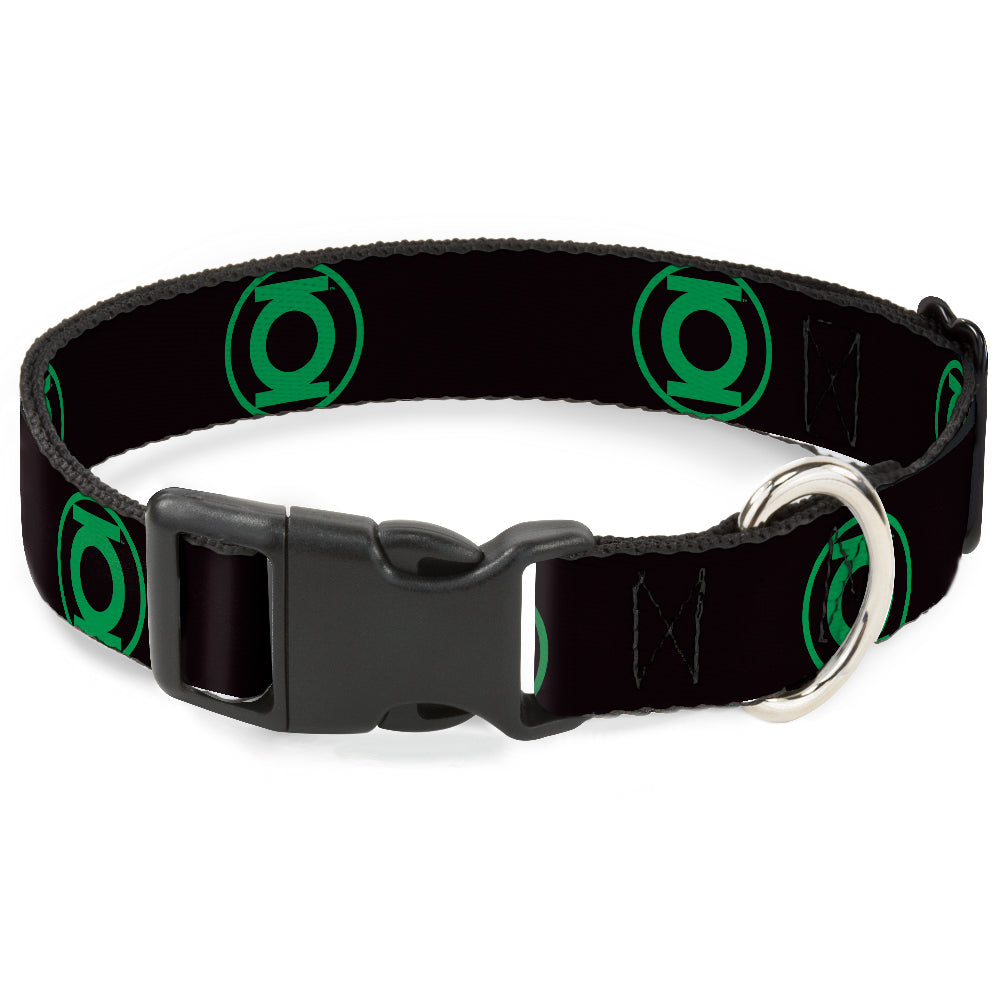 Plastic Clip Collar - DC League of Super-Pets Green Lantern Logo Black/Green Dog Collars Plastic Clip Side Release DC Comics