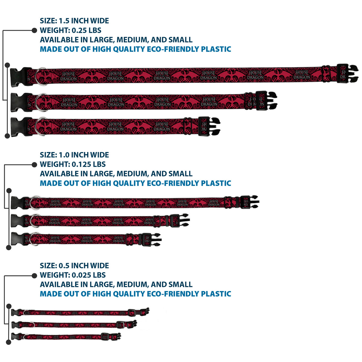 Plastic Clip Collar - HOUSE OF THE DRAGON Dragon Icon Black/Red/White Dog Collars Plastic Clip Side Release House of the Dragon
