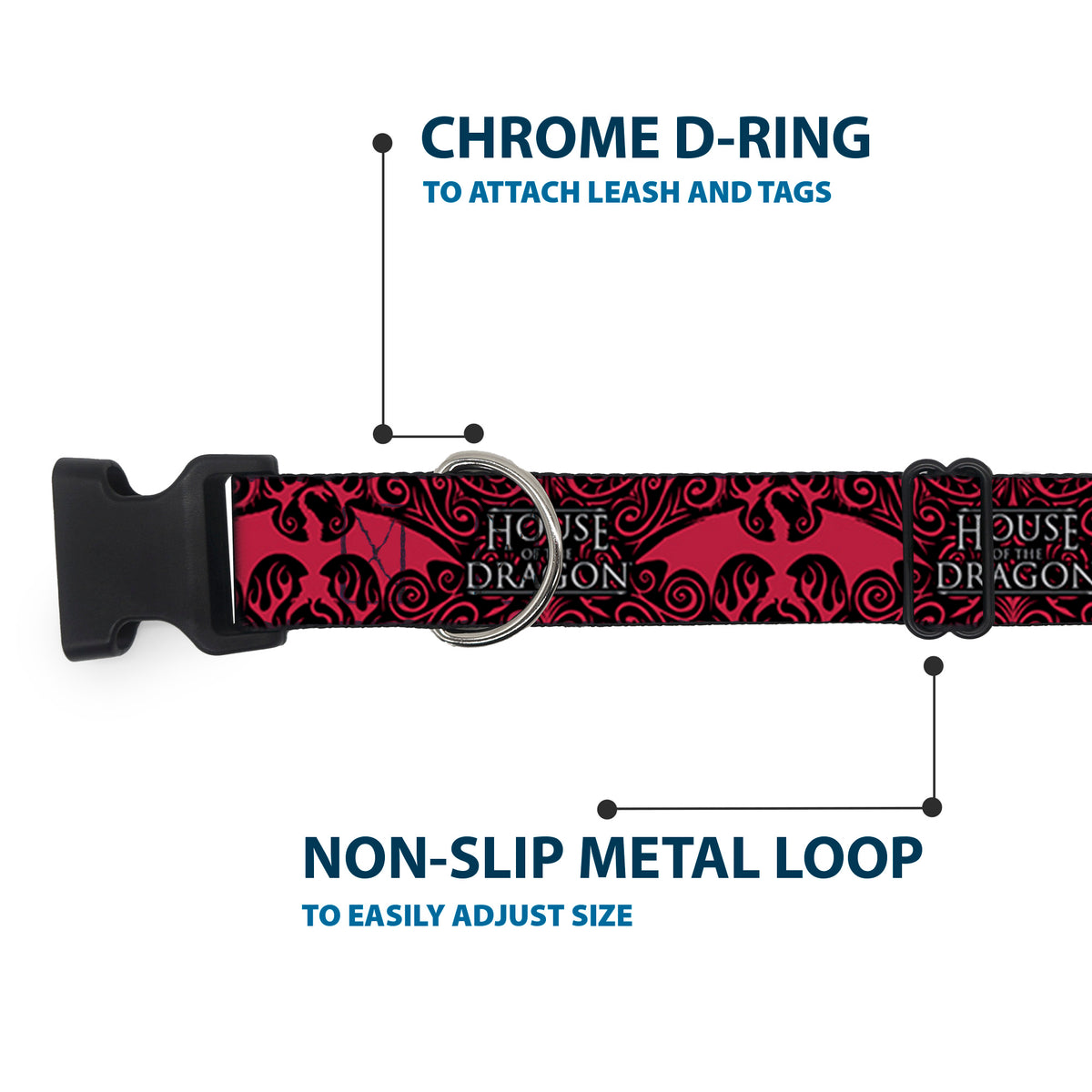 Plastic Clip Collar - HOUSE OF THE DRAGON Dragon Icon Black/Red/White Dog Collars Plastic Clip Side Release House of the Dragon