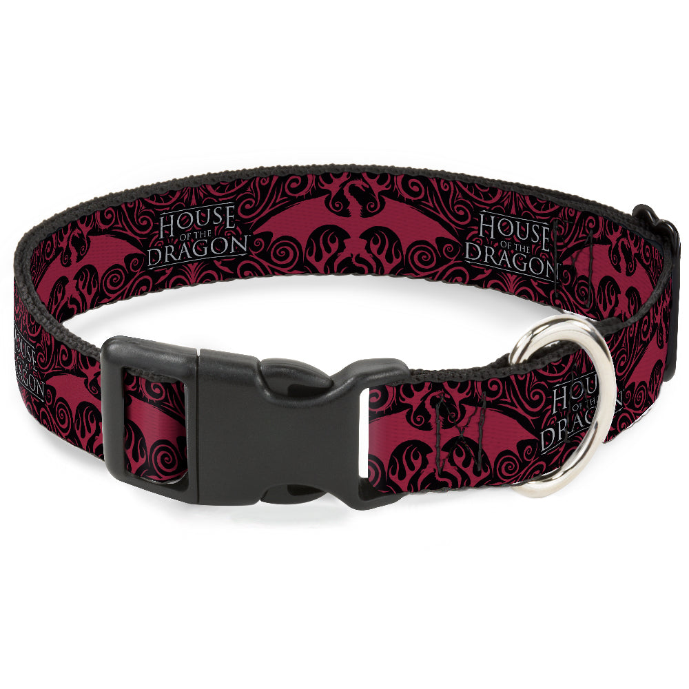 Plastic Clip Collar - HOUSE OF THE DRAGON Dragon Icon Black/Red/White Dog Collars Plastic Clip Side Release House of the Dragon