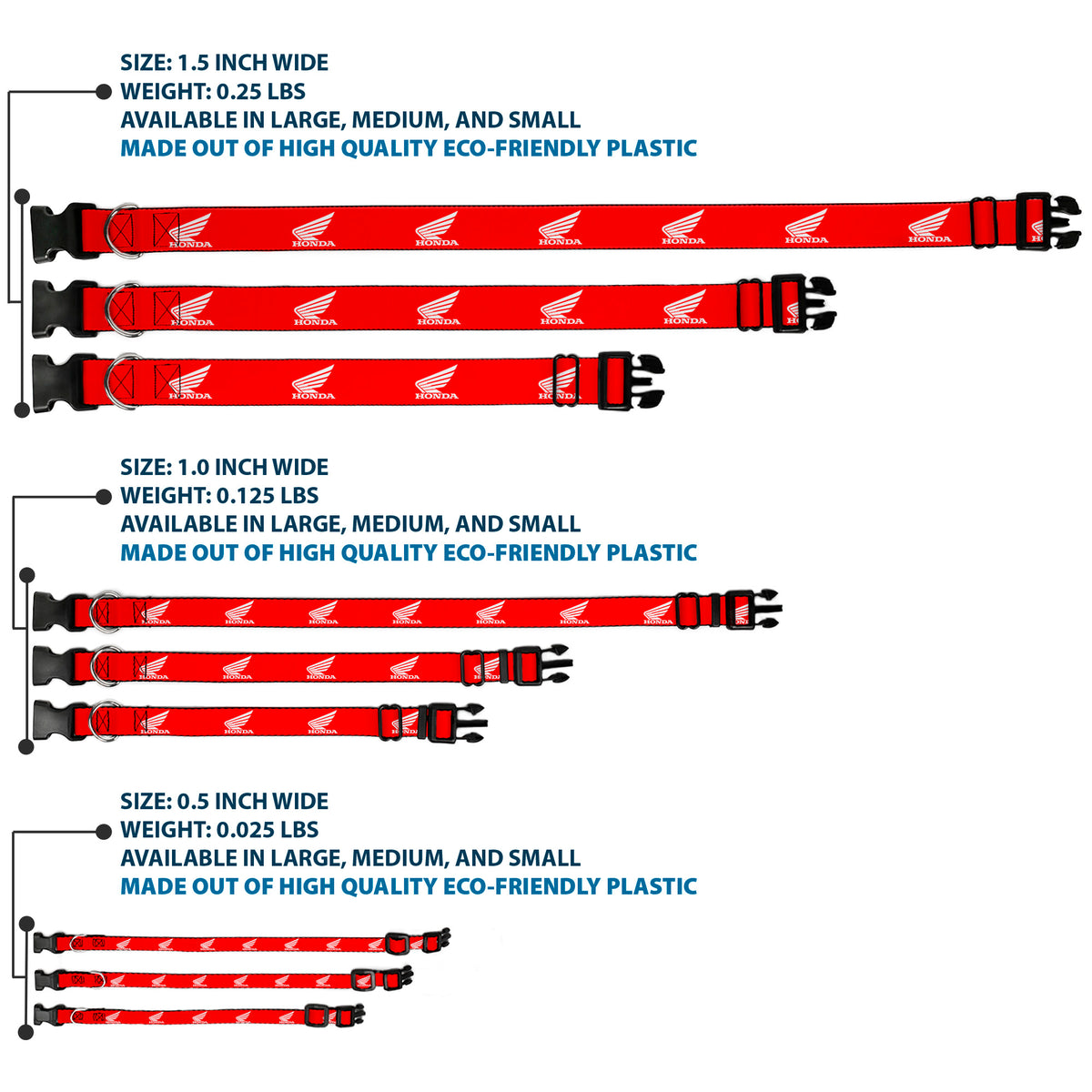 Plastic Clip Collar - HONDA Motorcycle Logo Red/White Dog Collars Plastic Clip Side Release Honda Motorsports