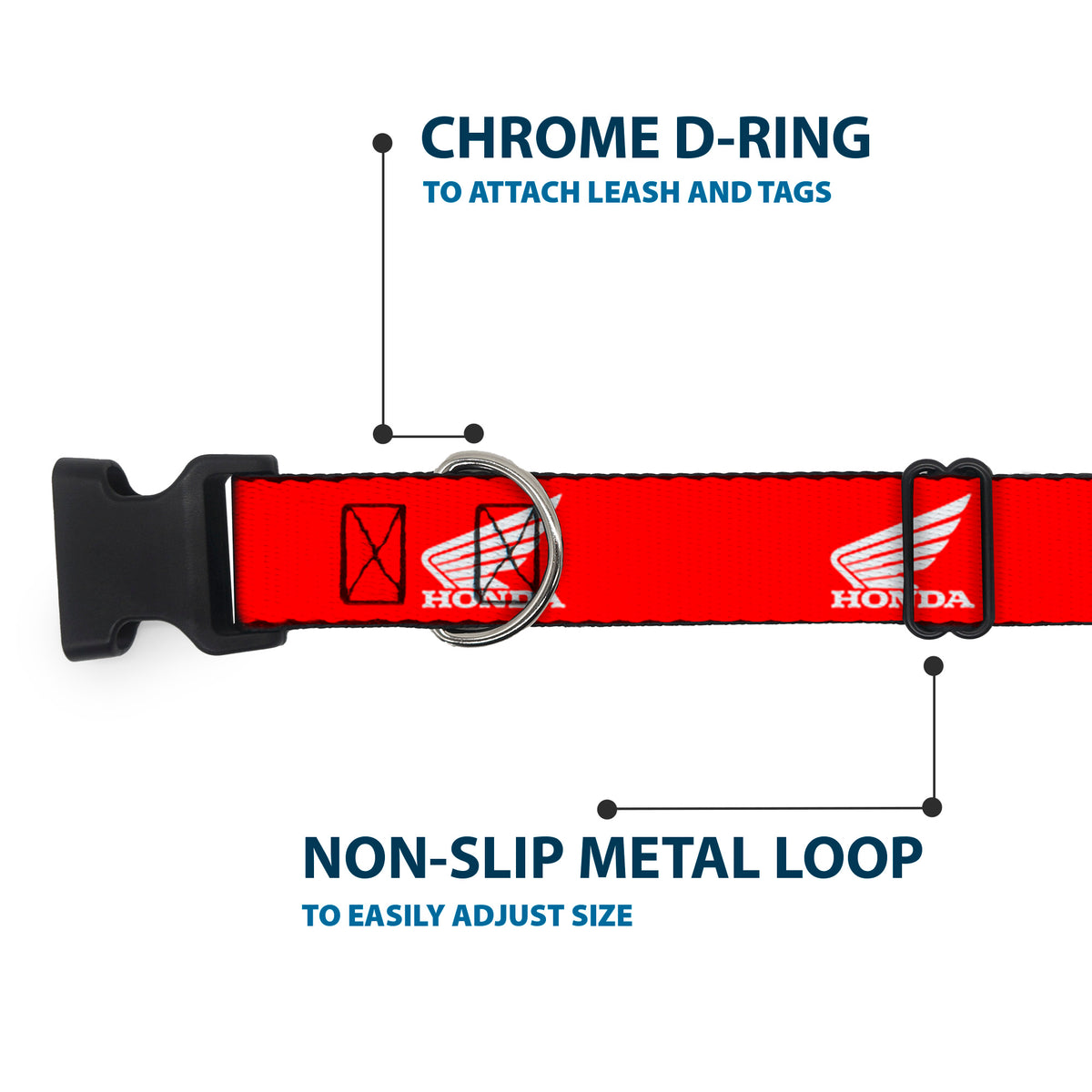 Plastic Clip Collar - HONDA Motorcycle Logo Red/White Dog Collars Plastic Clip Side Release Honda Motorsports