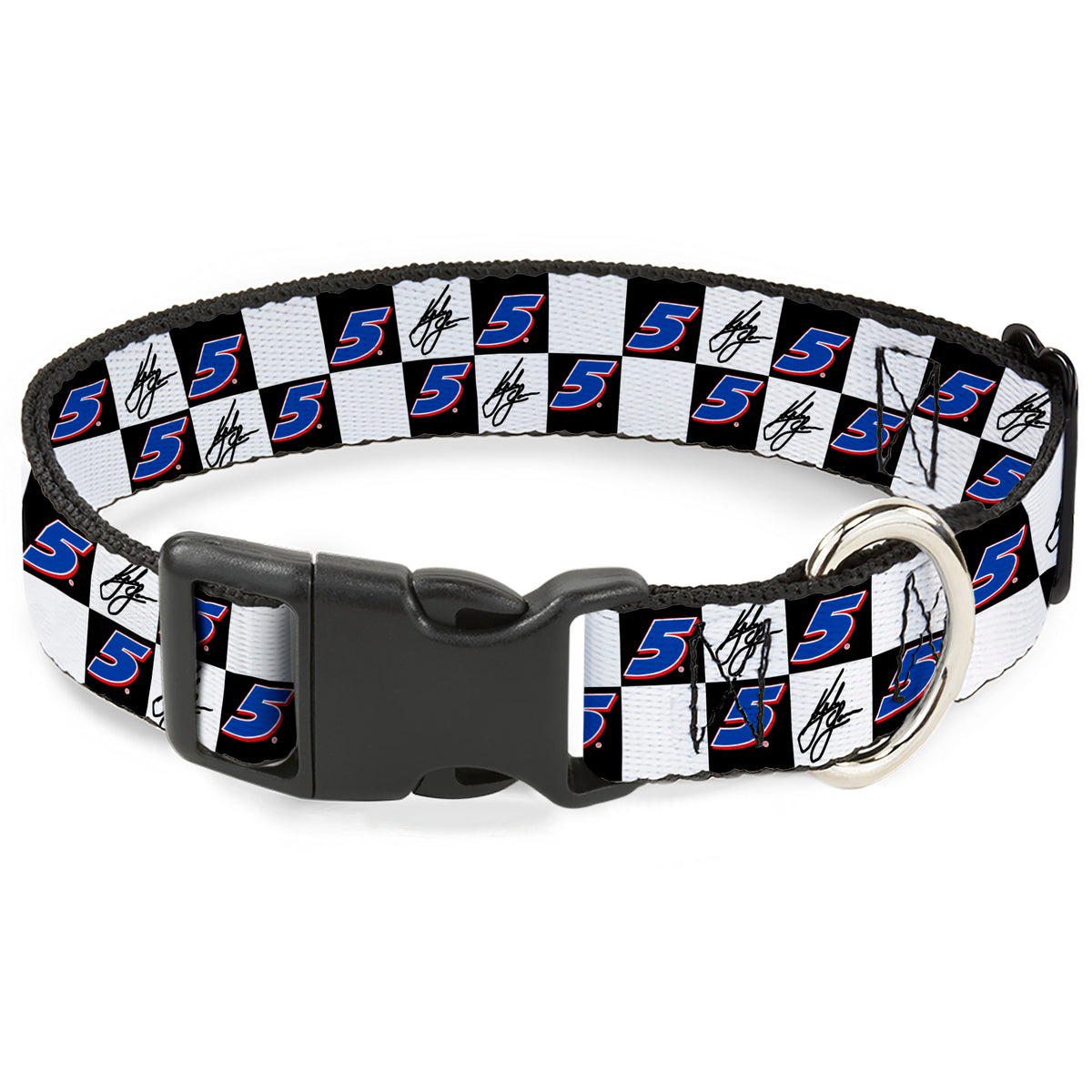 Plastic Clip Collar - Kyle Larson Autograph and #5 Checker Logo Black/White/Blue/Red Dog Collars Plastic Clip Side Release Hendrick Motorsports