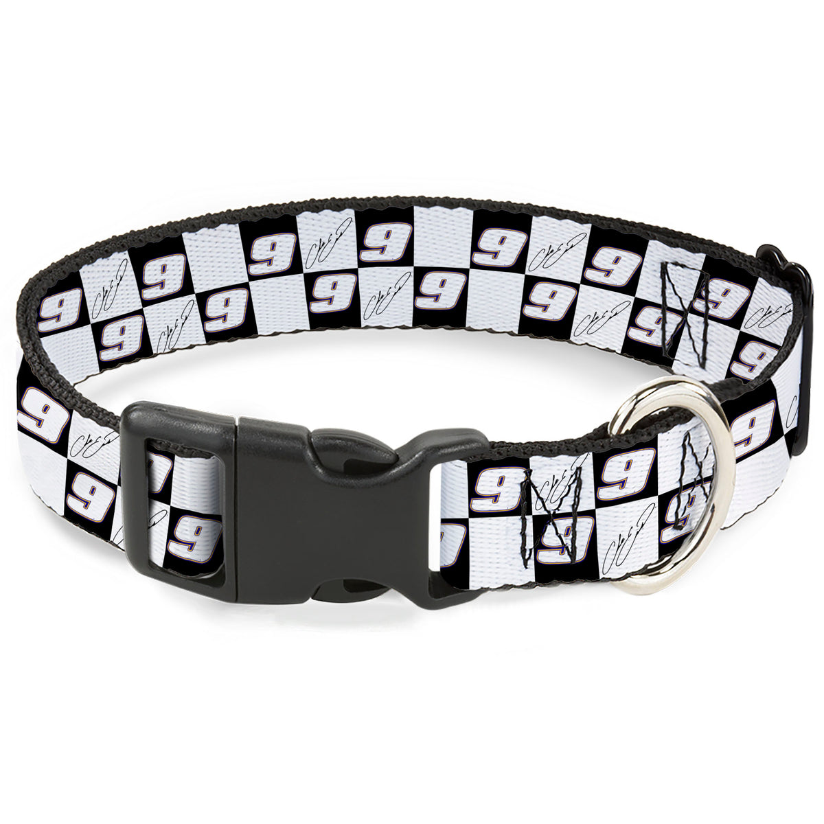 Plastic Clip Collar - Chase Elliott Autograph and #9 Checker Logo Black/White/Blue Dog Collars Plastic Clip Side Release Hendrick Motorsports