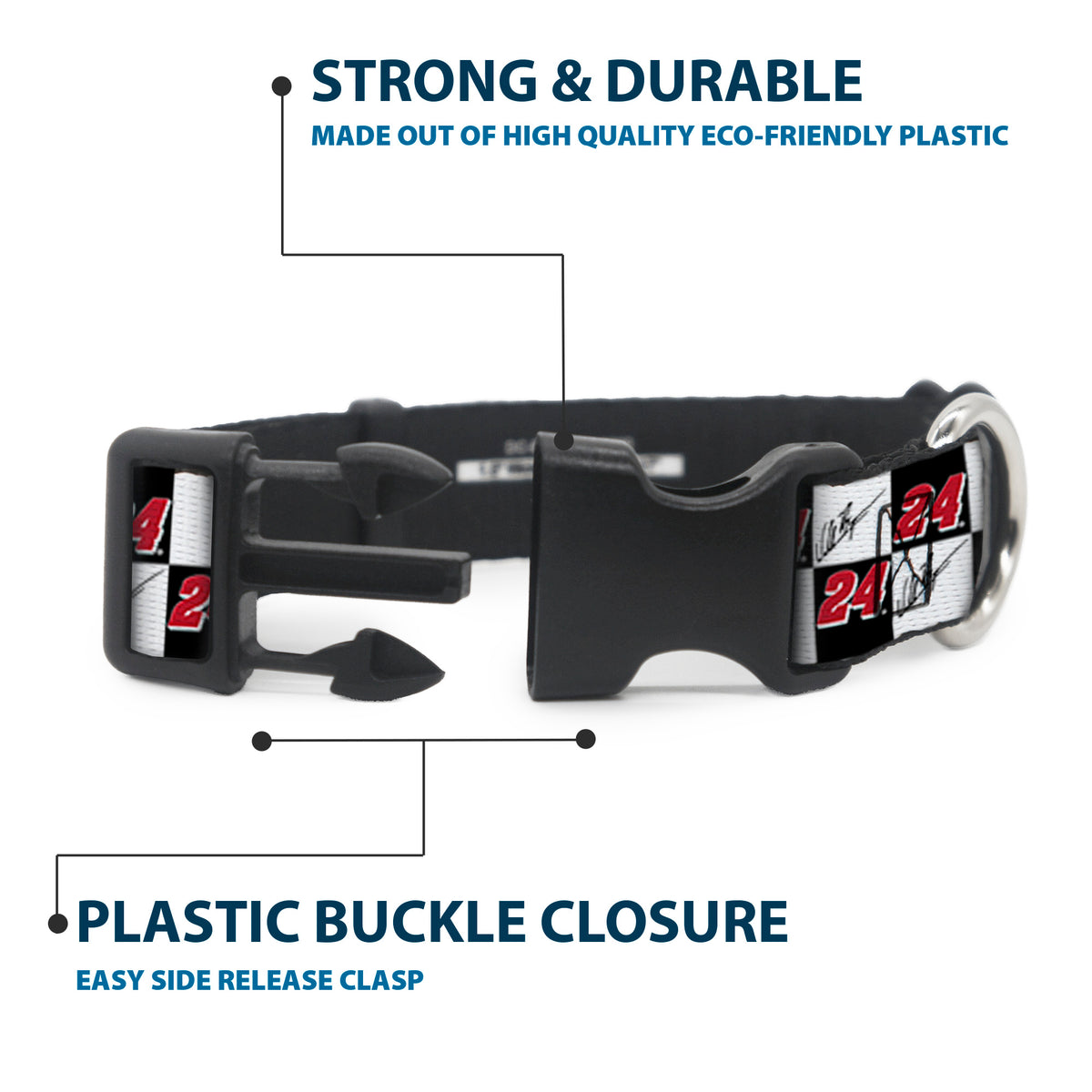Plastic Clip Collar - William Byron Autograph and #24 Checker Logo Black/White/Red Dog Collars Plastic Clip Side Release Hendrick Motorsports