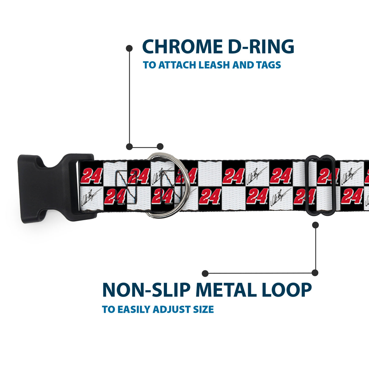 Plastic Clip Collar - William Byron Autograph and #24 Checker Logo Black/White/Red Dog Collars Plastic Clip Side Release Hendrick Motorsports