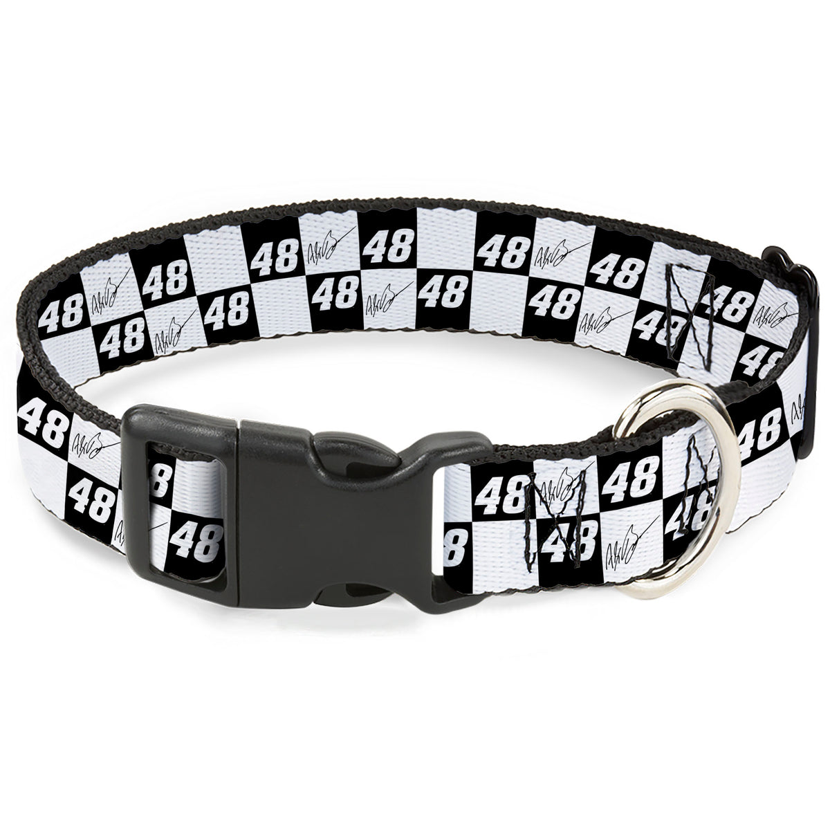 Plastic Clip Collar - Alex Bowman Autograph and #48 Checker Logo Black/White Dog Collars Plastic Clip Side Release Hendrick Motorsports