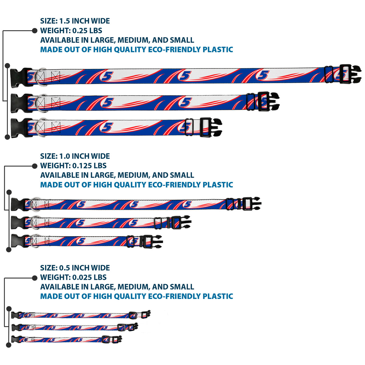 Plastic Clip Collar - Kyle Larson #5 Car Scheme White/Blue/Red Dog Collars Plastic Clip Side Release Hendrick Motorsports