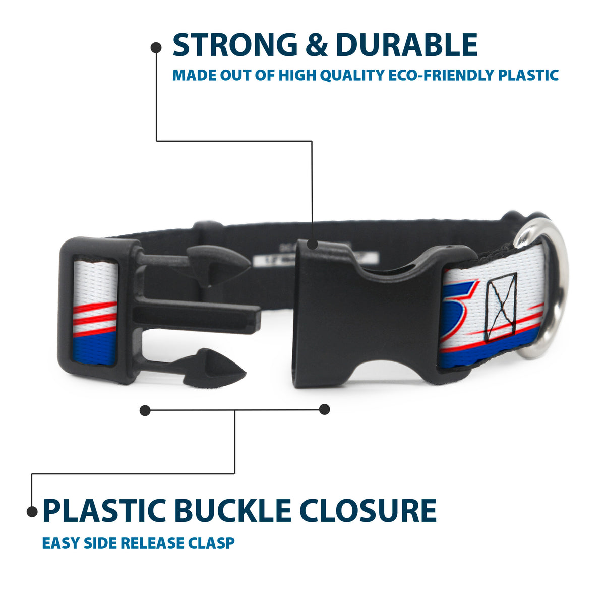 Plastic Clip Collar - Kyle Larson #5 Car Scheme White/Blue/Red Dog Collars Plastic Clip Side Release Hendrick Motorsports
