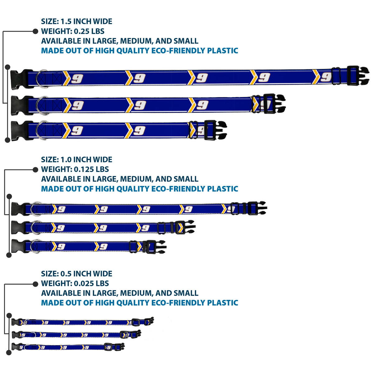 Plastic Clip Collar - Chase Elliott #9 Car Scheme Blue/Yellow/White Dog Collars Plastic Clip Side Release Hendrick Motorsports