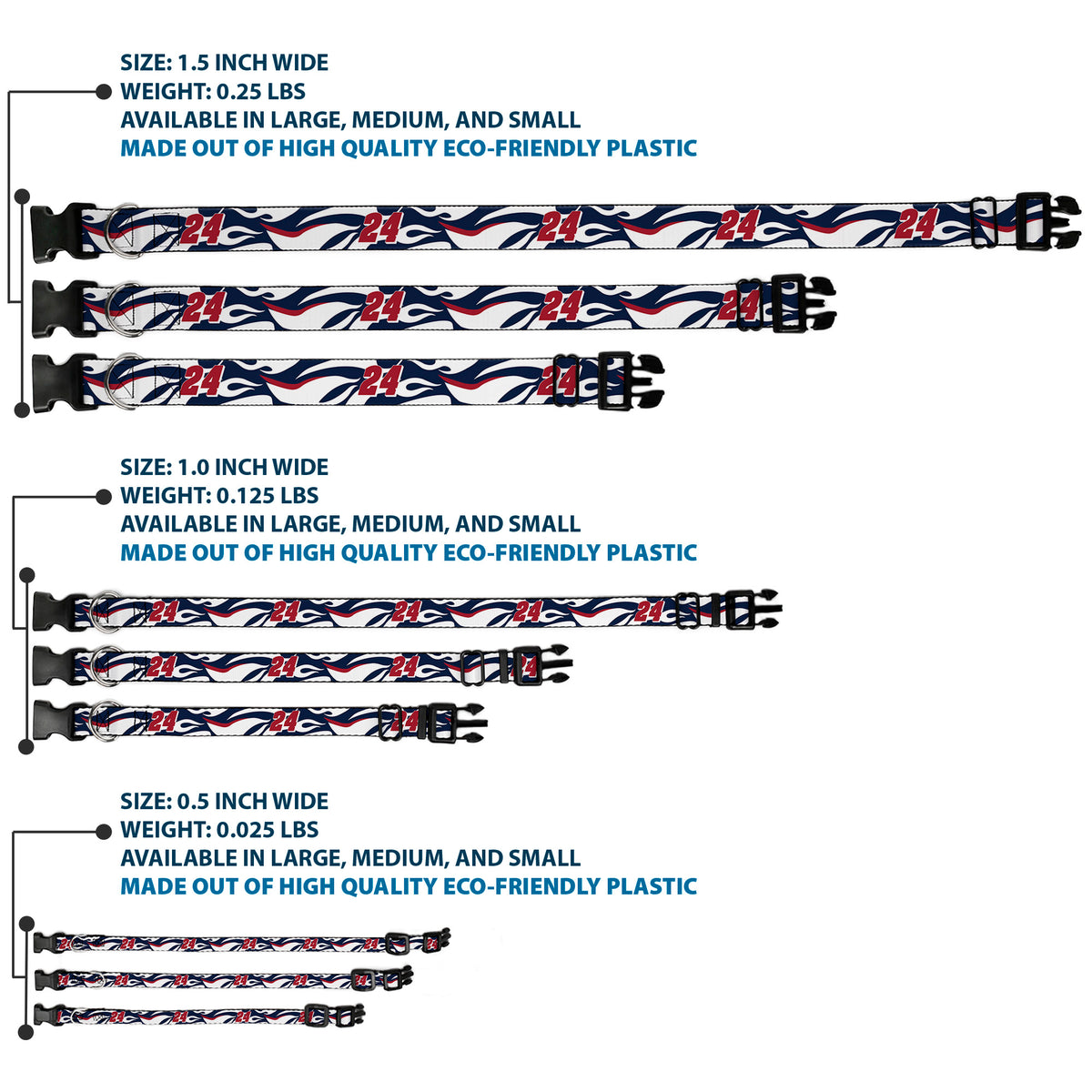 Plastic Clip Collar - William Byron #24 Car Scheme White/Red/Blue Dog Collars Plastic Clip Side Release Hendrick Motorsports
