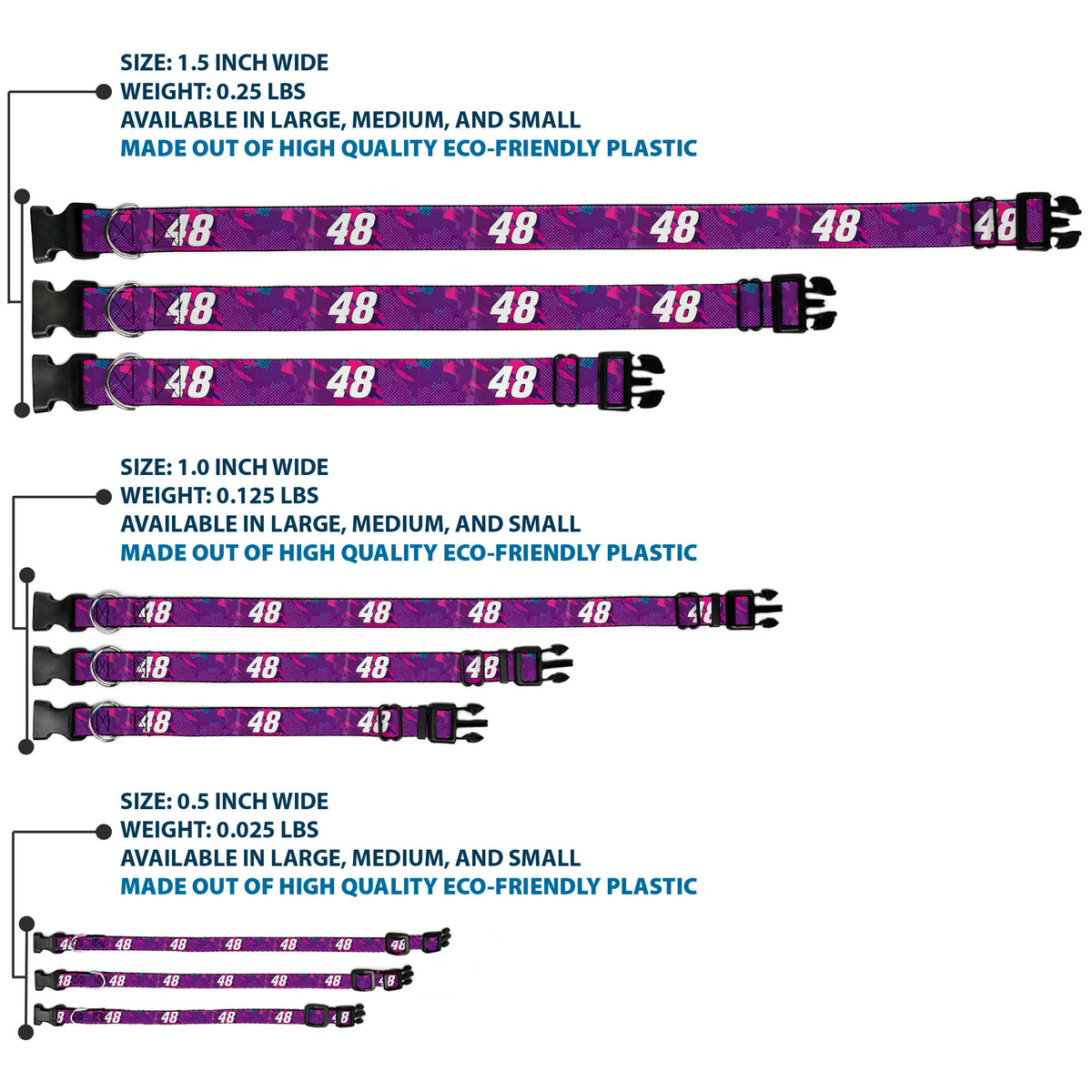 Plastic Clip Collar - Alex Bowman #48 Car Scheme Purples/Pinks/White Dog Collars Plastic Clip Side Release Hendrick Motorsports