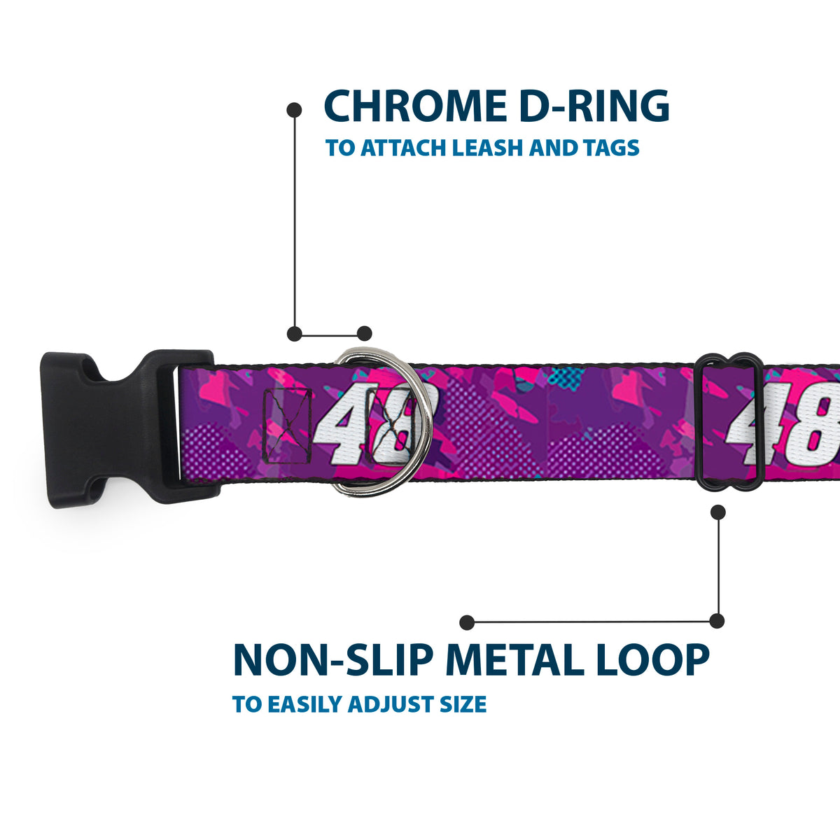 Plastic Clip Collar - Alex Bowman #48 Car Scheme Purples/Pinks/White Dog Collars Plastic Clip Side Release Hendrick Motorsports