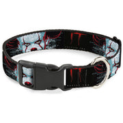 Plastic Clip Collar - IT CHAPTER TWO Pennywise Face CLOSE-UP Black/Red/Blues Dog Collars Plastic Clip Side Release IT