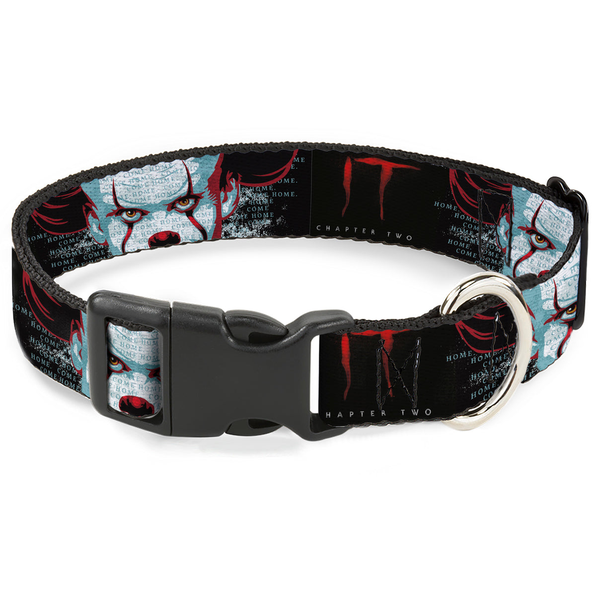 Plastic Clip Collar - IT CHAPTER TWO Pennywise Face CLOSE-UP Black/Red/Blues Dog Collars Plastic Clip Side Release IT