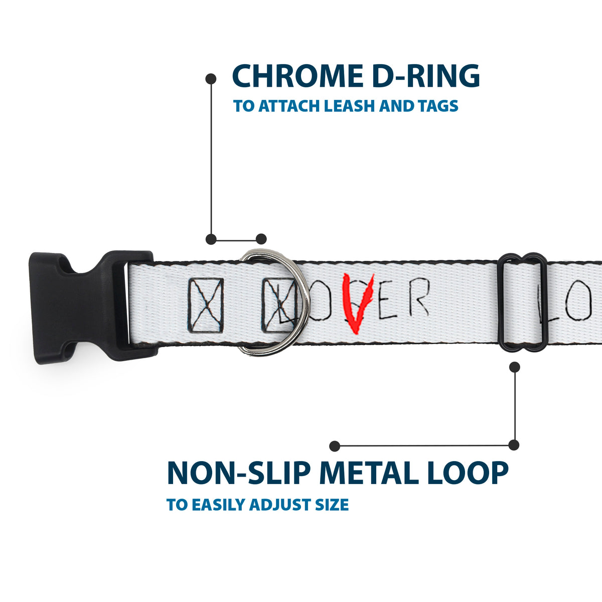 Plastic Clip Collar - It Chapter Two LOSER/LOVER White/Black/Red Dog Collars Plastic Clip Side Release IT