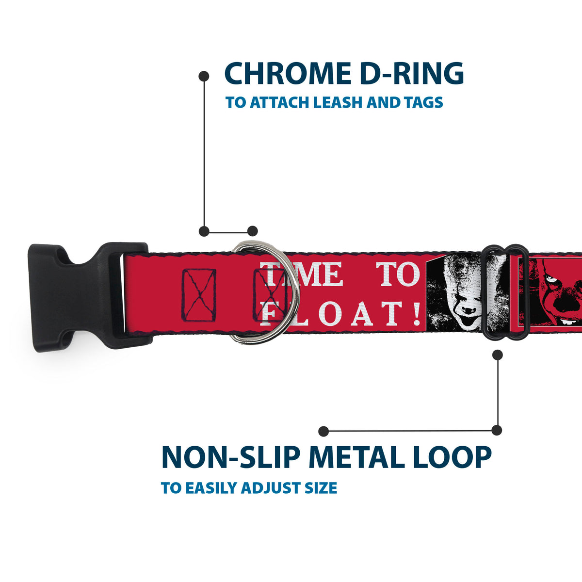 Plastic Clip Collar - IT Pennywise Poses and Quotes Collage Red/White/Grays Dog Collars Plastic Clip Side Release IT