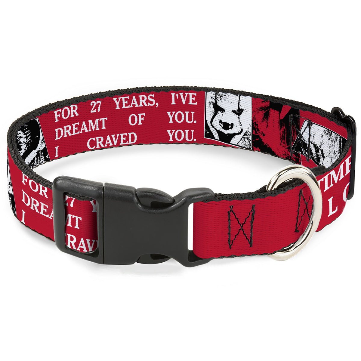 Plastic Clip Collar - IT Pennywise Poses and Quotes Collage Red/White/Grays Dog Collars Plastic Clip Side Release IT