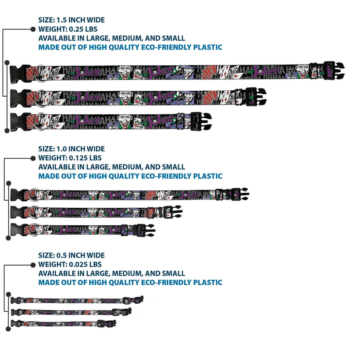 Plastic Clip Collar - The Joker Pose/Cards/HAHAHAHA Black/Gray Dog Collars Plastic Clip Side Release DC Comics