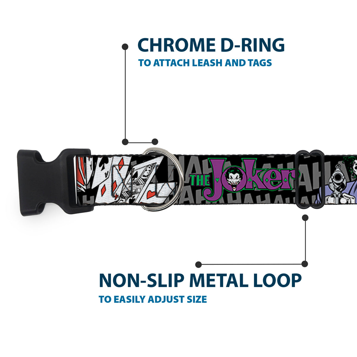 Plastic Clip Collar - The Joker Pose/Cards/HAHAHAHA Black/Gray Dog Collars Plastic Clip Side Release DC Comics