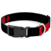 Plastic Clip Collar - HARLEY QUINN/Diamonds Black/Red/White Dog Collars Plastic Clip Side Release DC Comics