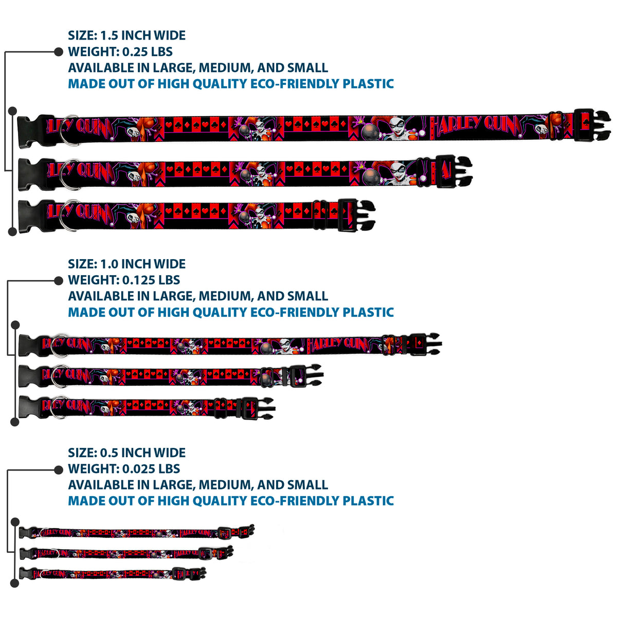 Plastic Clip Collar - HARLEY QUINN Bomb Poses/Suits Black/Purple/Red Dog Collars Plastic Clip Side Release DC Comics