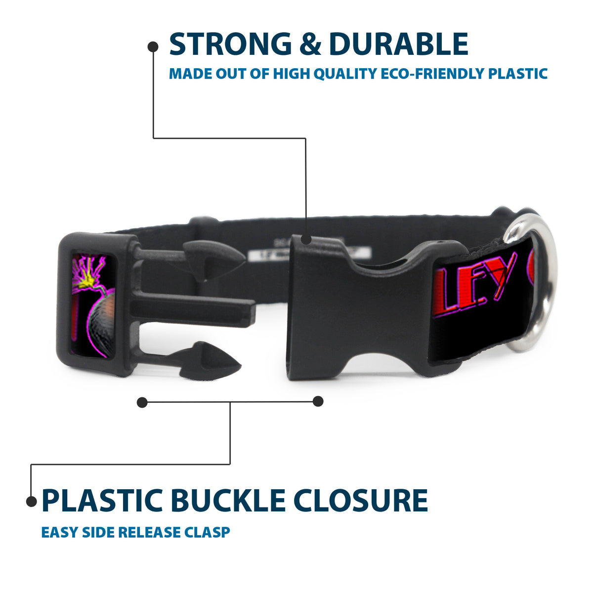 Plastic Clip Collar - HARLEY QUINN Bomb Poses/Suits Black/Purple/Red Dog Collars Plastic Clip Side Release DC Comics