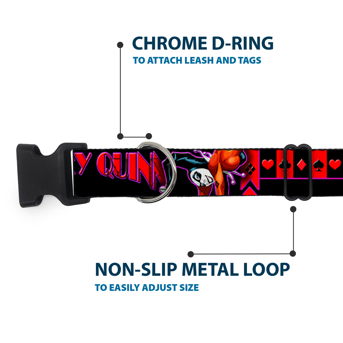 Plastic Clip Collar - HARLEY QUINN Bomb Poses/Suits Black/Purple/Red Dog Collars Plastic Clip Side Release DC Comics