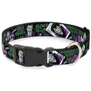 Plastic Clip Collar - The Joker 4-Poses/Joker Card HAHA/Smile/BANG! Grays/Greens/Purples Dog Collars Plastic Clip Side Release DC Comics