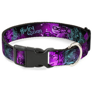 Plastic Clip Collar - HARLEY QUINN Pow & Aiming Poses/Joker Sketch Black/Turquoise/Fuchsia Dog Collars Plastic Clip Side Release DC Comics