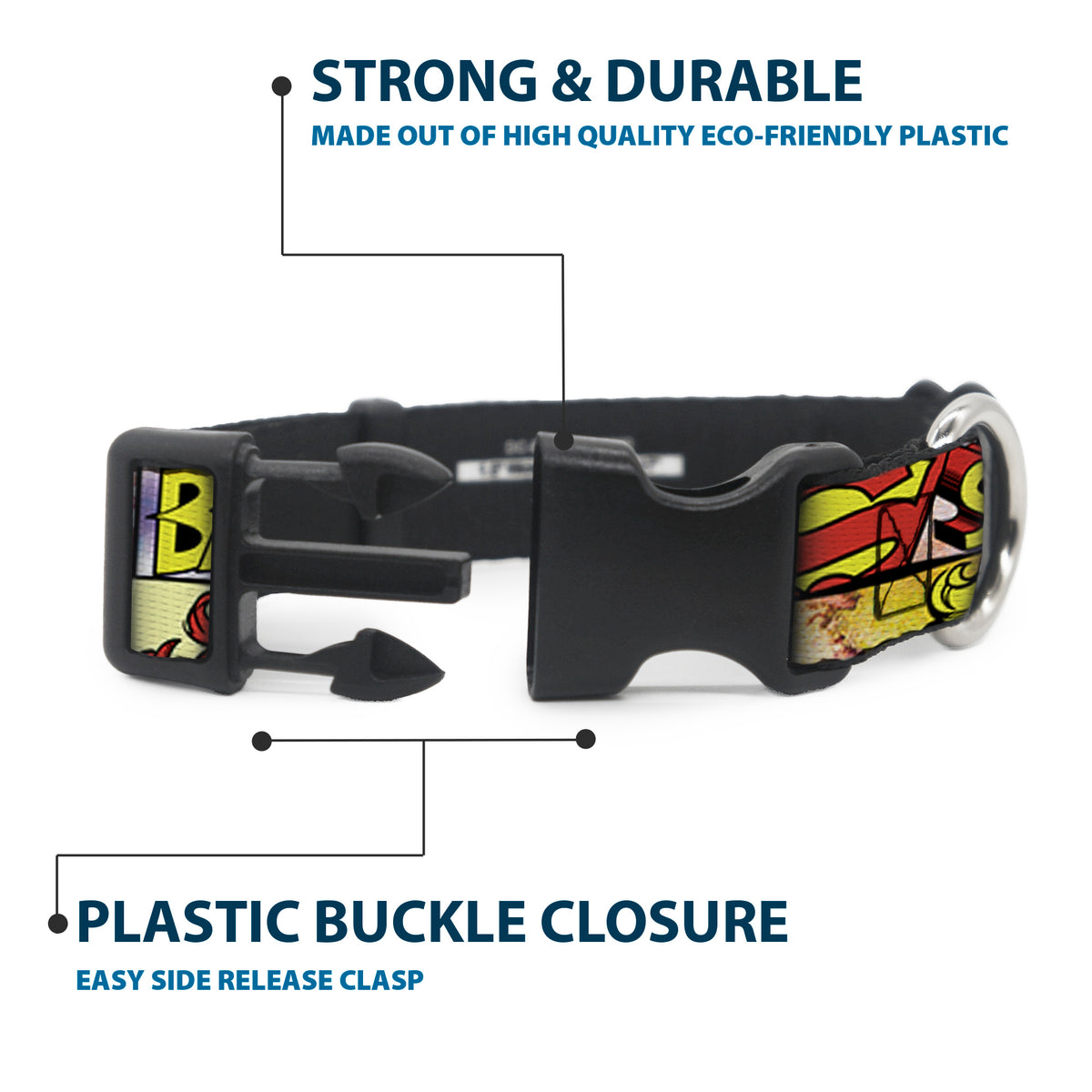 Plastic Clip Collar - Superheroines Wonder Woman/Supergirl/Batgirl Dog Collars Plastic Clip Side Release DC Comics