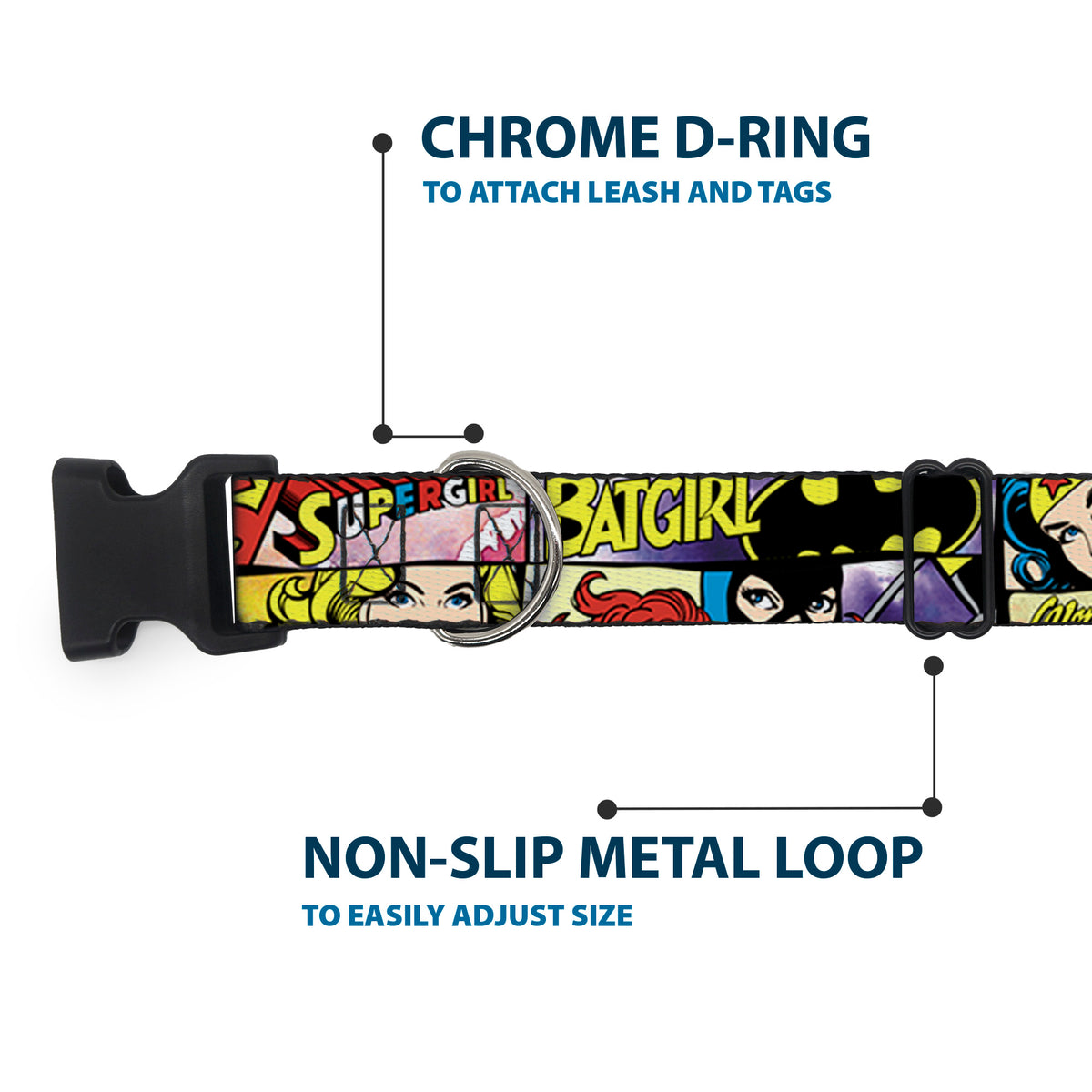Plastic Clip Collar - Superheroines Wonder Woman/Supergirl/Batgirl Dog Collars Plastic Clip Side Release DC Comics