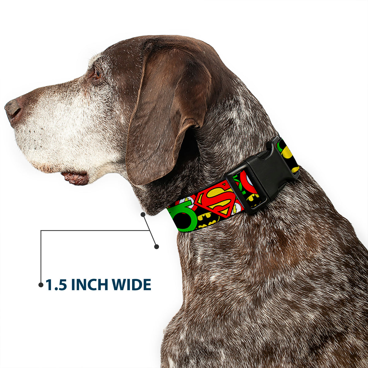 Plastic Clip Collar - Justice League Stacked Logos Dog Collars Plastic Clip Side Release DC Comics