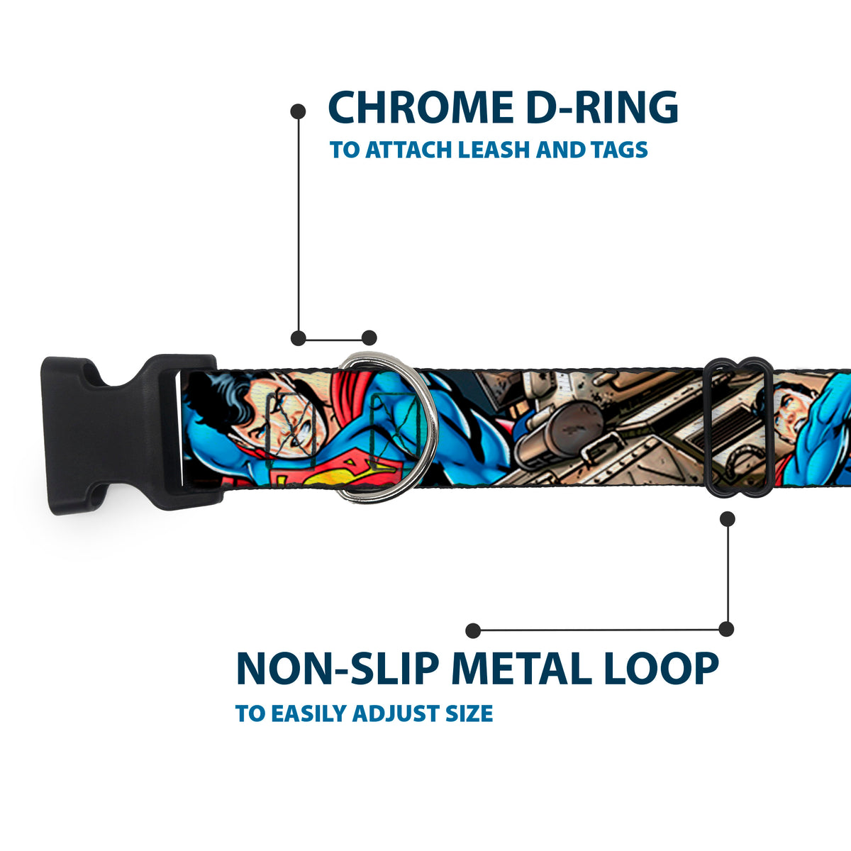 Plastic Clip Collar - Superman Metropolis Face-Off Dog Collars Plastic Clip Side Release DC Comics