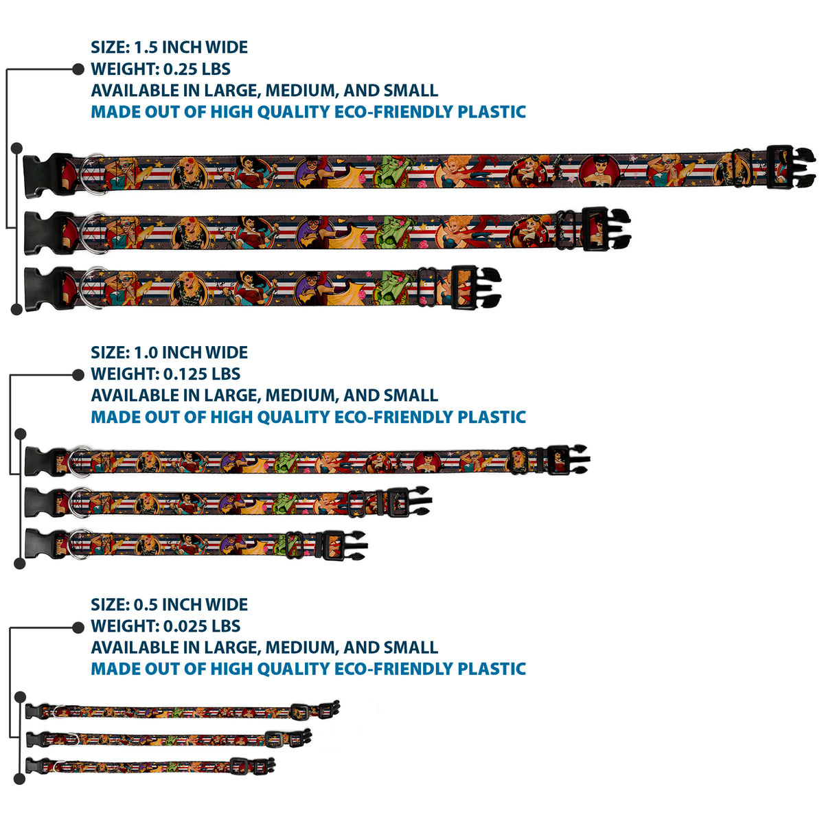 Plastic Clip Collar - DC Bombshell Pin-Up Girls Dog Collars Plastic Clip Side Release DC Comics