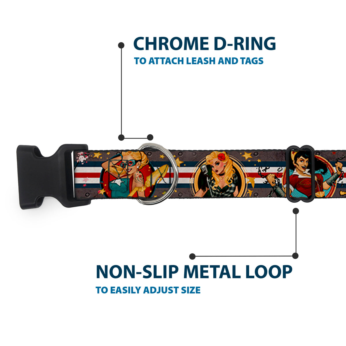 Plastic Clip Collar - DC Bombshell Pin-Up Girls Dog Collars Plastic Clip Side Release DC Comics