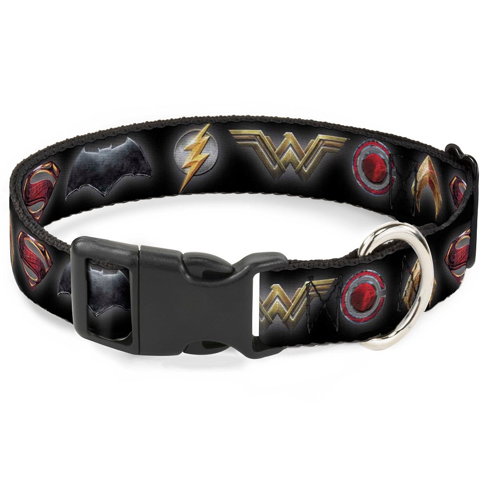 Plastic Clip Collar - Justice League 2017 6-Superhero Icons Black Dog Collars Plastic Clip Side Release DC Comics