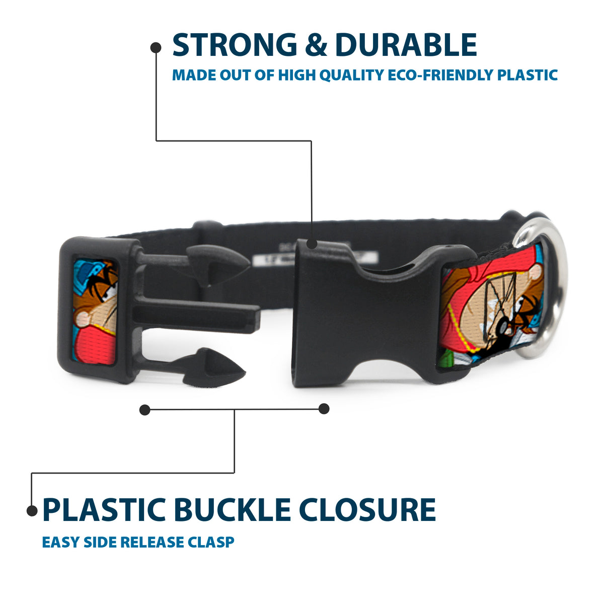 Plastic Clip Collar - Looney Tunes 3-B-Boy Stance Character Poses Stacked Dog Collars Plastic Clip Side Release Looney Tunes