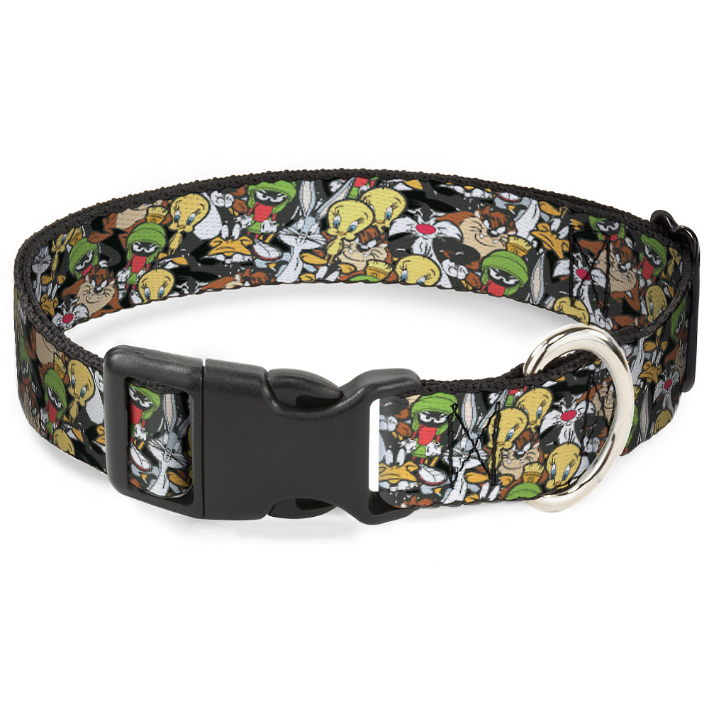 Plastic Clip Collar - Looney Tunes 6-Character Stacked Collage4 Dog Collars Plastic Clip Side Release Looney Tunes